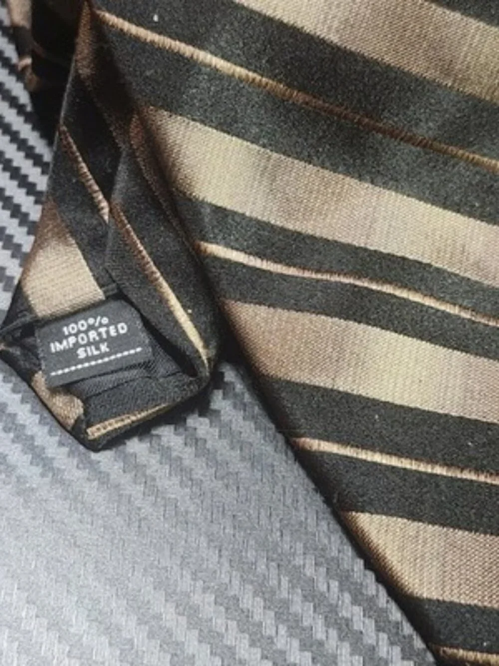 Gianfranco Ruffini Brown & Black Striped 100% Imported Silk Repp Tie Made In USA